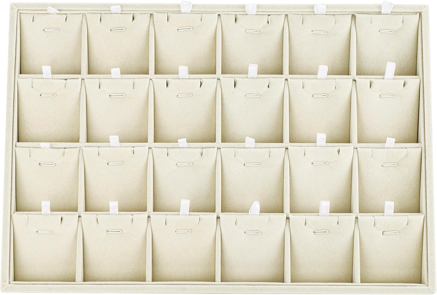 Mornajina 24 Grids Stackable Jewelry Tray Organizer with Removable Dividers, Velvet Jewelry Display Tray for Earrings Necklaces Bracelet Rings Display Showcase - Light Khaki