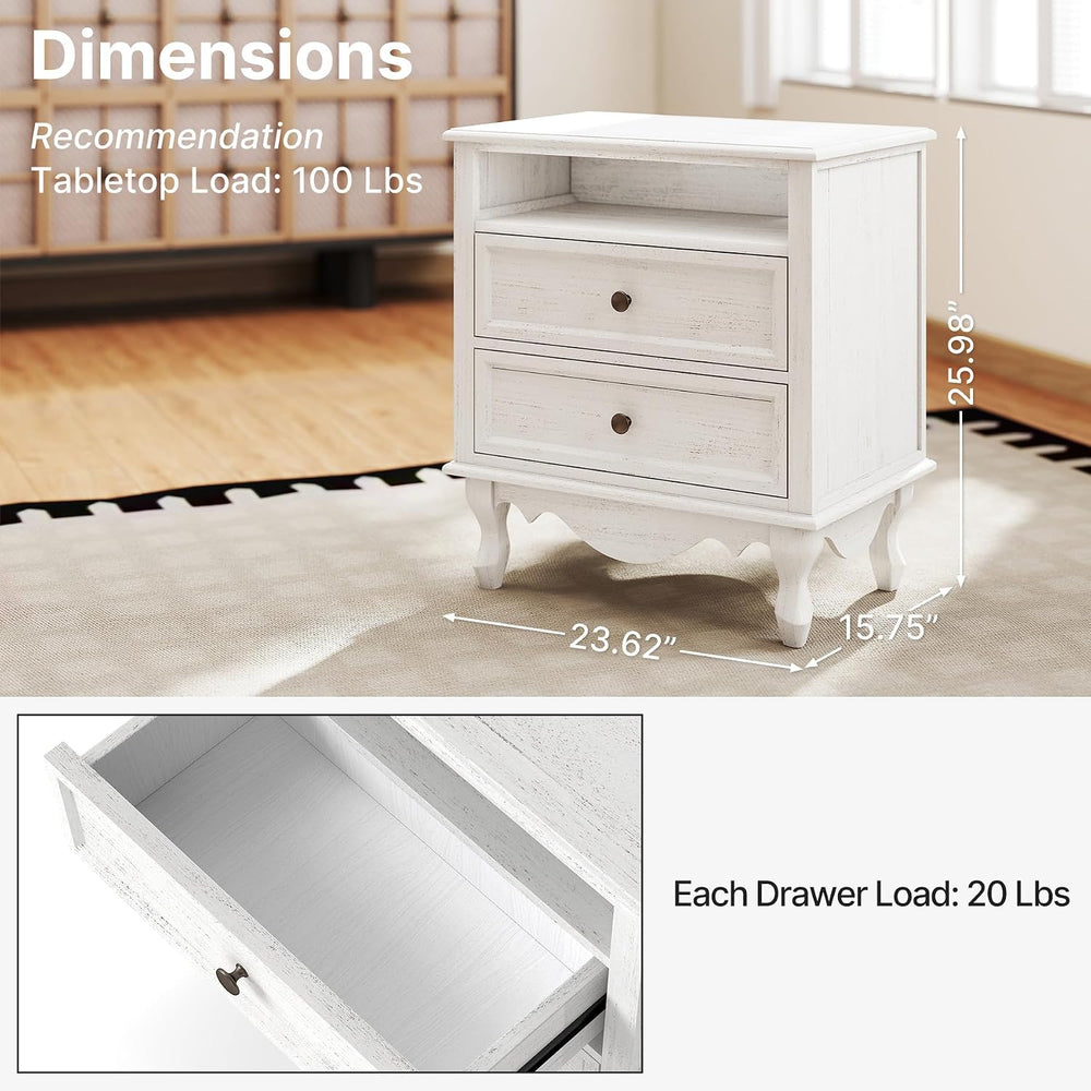Solid Wood Nightstands Set of 2, Fully Assembled Night Stand with 2 Drawer &a...