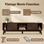 LKTART 68 Inch Mid Century Modern TV Stands with Rattan Doors,MCM Entertainment Center Media Console for 60/65/70/75 inch TVS,Long Boho Television Stand for Living Room, Dark Walnut