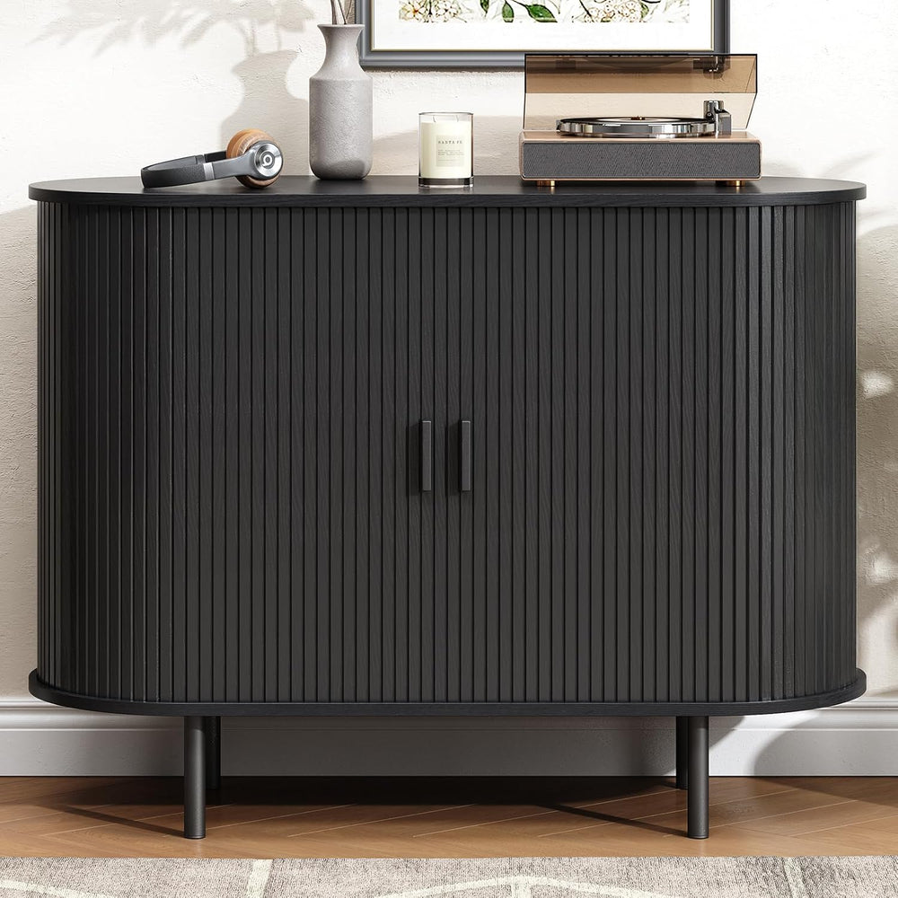 Buffet Cabinet with Storage, Fluted Sideboard Buffet with Sliding Door, Coffe...