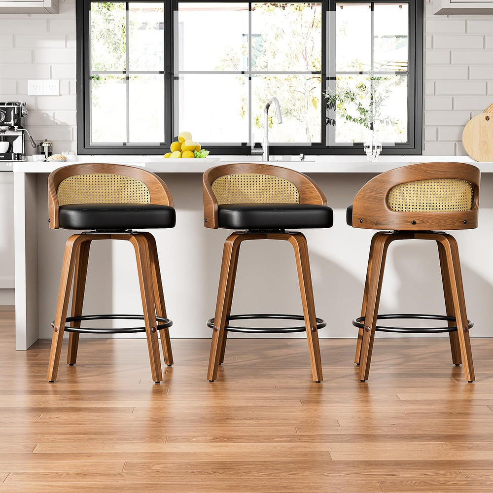 YaFiti Bar Stools Set of 2, 26" Counter Height Stools with Rattan Back