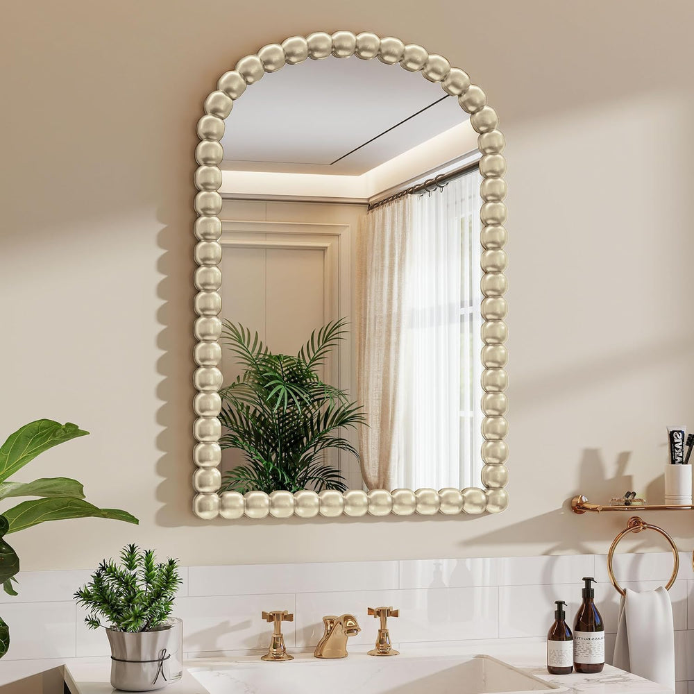 24x36 Inch Silver White Arched Vanity Wall Mounted Mirror