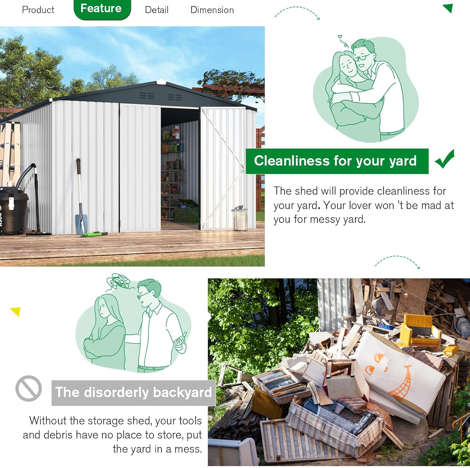 ACOJOY 10'x10' Shed, Large Metal Storage Sheds & Outdoor Clearance, Steel Backyard Shed with Lockable Doors, Utility and Tool Storage for Garden, Patio, Outside Use in White
