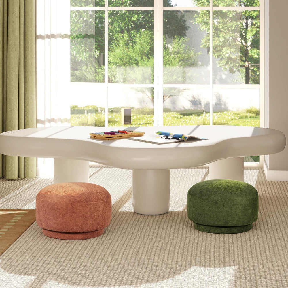 15" Mushroom Footstool Ottoman, Spice Orange Fleeced Teddy