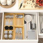 Bamboo Drawer Organizer, Set of 9 Wood Kitchen Junk Tea Desk Office Tray, Wooden Storage Boxes Organizers for Bathroom, Office (2" H 9 Boxes)
