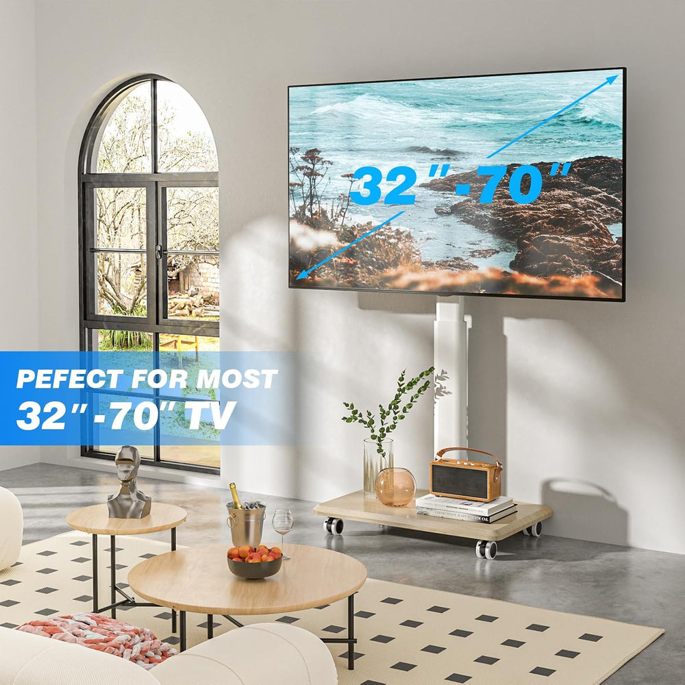 Rfiver Rolling TV Stand for 32 to 70 Inch TVs, Modern Corner TV Stand with Up...