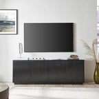 Henn&Hart Fluted TV Stand for TVs up to 75" with 2 Concealed Ribbed Storage Cabinets and Adjustable Shelves for Living Room, Family Room, or Office, Natural Black