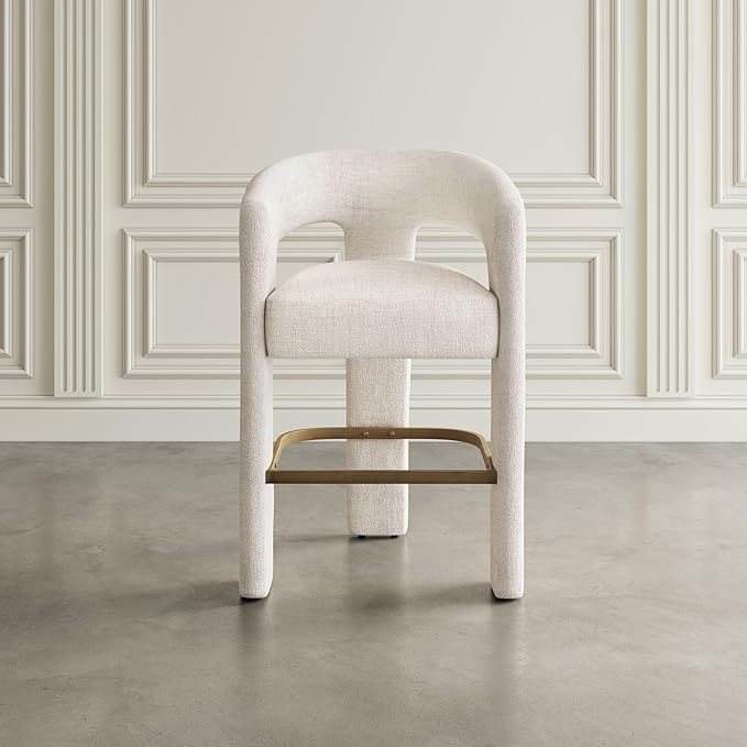 Jofran Upholstered Counter Stool with Arms – Versatile Barstools – Stylish Seating for Kitchen Dining Room or Home Bar, Natural, Single Stool