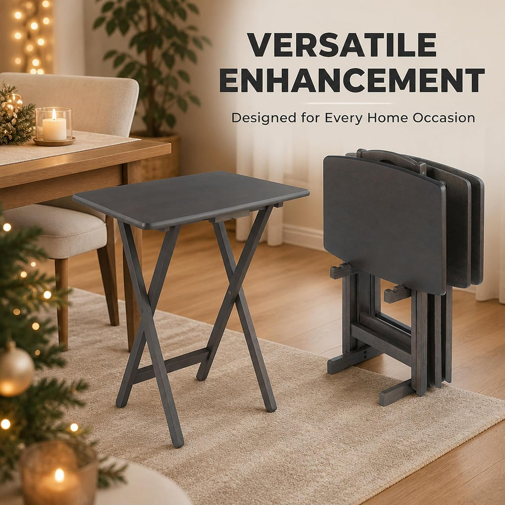 Ergode TV Tray Tables Set of 5 Folding X-Frame Oyster Gray