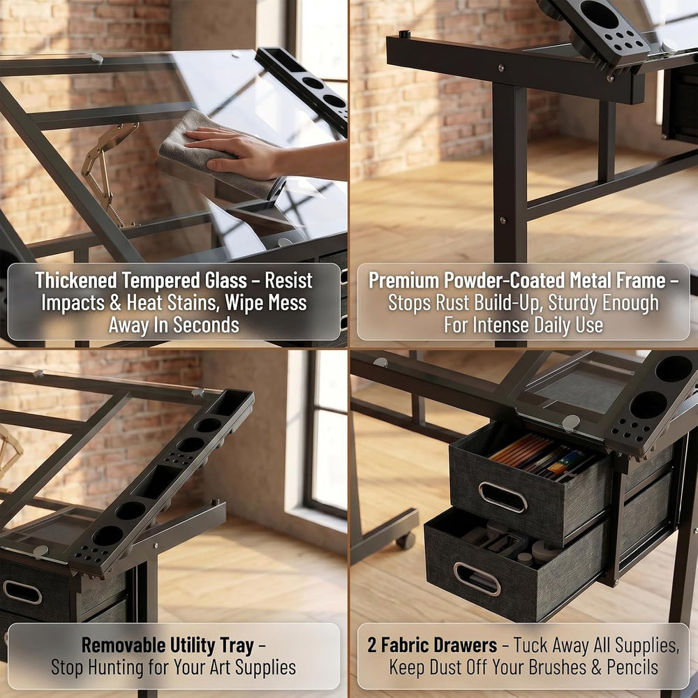 Rolling Drafting Table on Wheels, Painting Table Art Craft Desk Crafting Tabl...