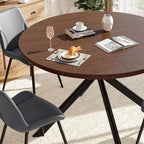 47.2" 5-Piece Round Dining Table Set for 4, Modern Wood Dining Table with 4 Upholstered Chairs, Kitchen & Dining Room Table Set with Metal Base for Apartment, Small Space, Walnut Table+4 Grey Chairs
