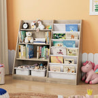 Kids Bookshelf Wood Toy Storage Organizer Cabinet Children Bookcase Toddler Baby Sling Book Rack Adjustable Shelf for Playroom Bedroom Nursery Hallway School Kindergarten