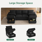 HONBAY Modular Sectional Sleeper Sofa Bed, Velvet Sectional Couch with Pull Out Bed U Shaped Modular Couch with Storage Ottoman for Living Room, Black