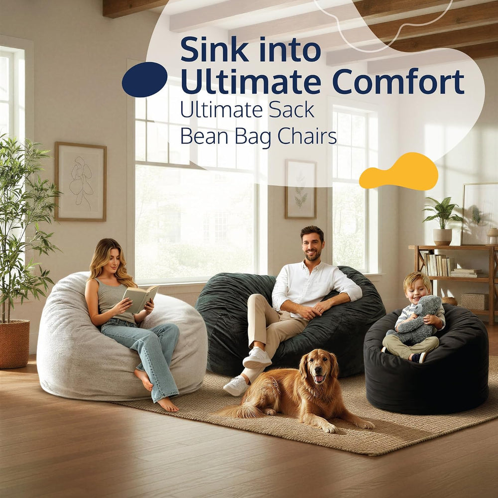ULTIMATE SACK | 6 Ft Bean Bag Chair Replacement Cover Only | Grey Suede | Rem...