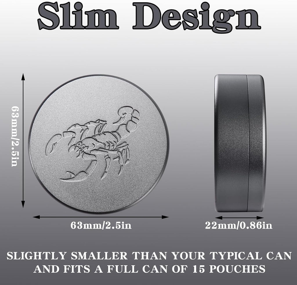 2.5inchBEIJIATE Magnetic Metal Can, Holder, Metal Container, Carved Tin with Magnetic Closure, Aluminum Container, Slim Pouch Can, zyn metal can,zyn container Storage Box (Gray)