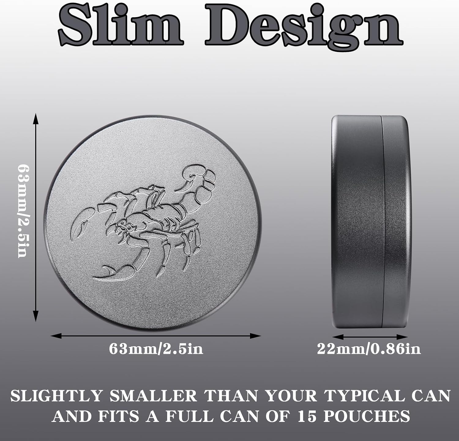 2.5inchBEIJIATE Magnetic Metal Can, Holder, Metal Container, Carved Tin with Magnetic Closure, Aluminum Container, Slim Pouch Can, zyn metal can,zyn container Storage Box (Gray)
