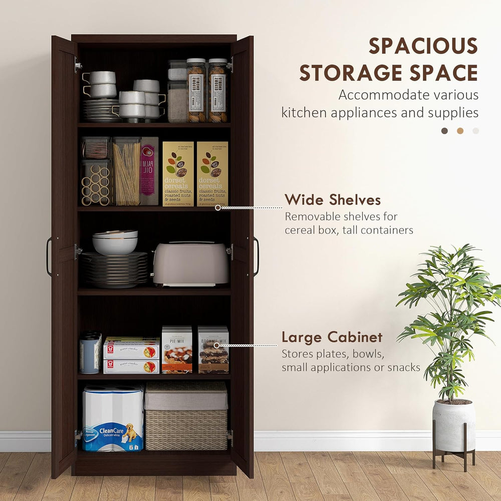 HOMCOM 63" 2-Door Kitchen Pantry 5-Tier Cinnamon Cherry Wood Grain | Fre...