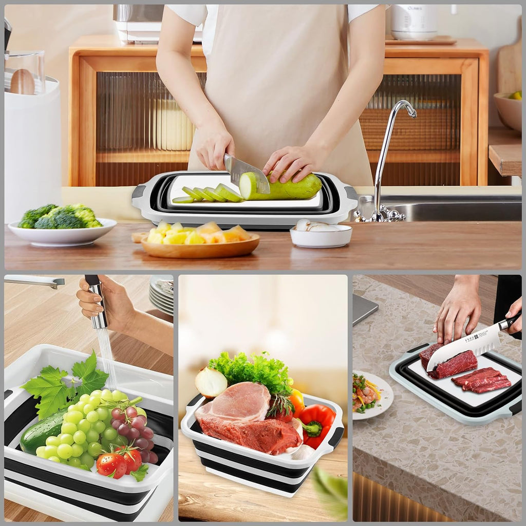 Collapsible BBQ Prep Tub with Cutting Board & Lid – 7.95 Gal / 30L Space-Saving Food Container – BPA-Free Heavy-Duty Plastic, Dishwasher Safe with Drain Hole – Offset Smoker, Backyard & Grilling