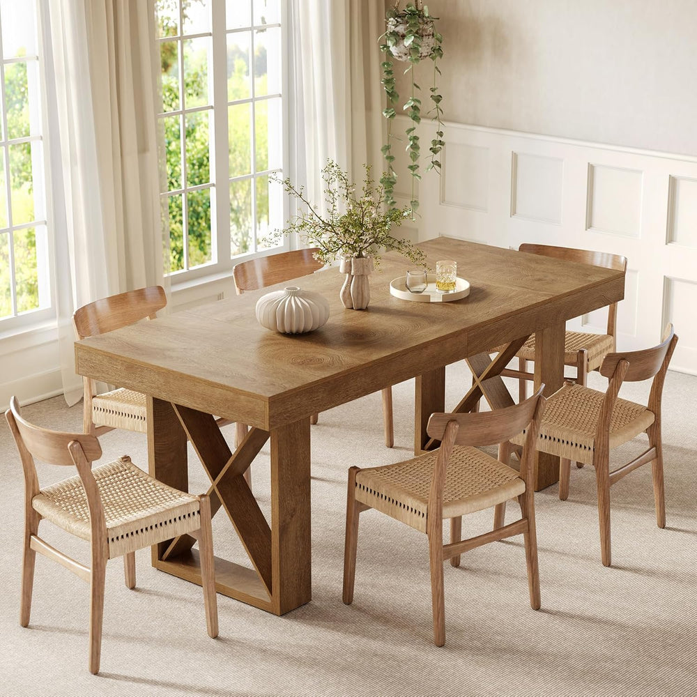LITTLE TREE 63-Inch Dining Table for 4 People, Farmhouse Thick Appearance Des...