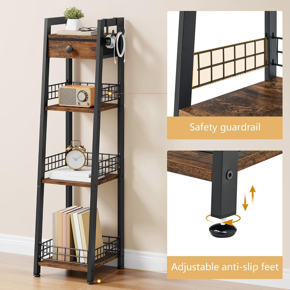 Gewudraw 4-Tier Narrow Ladder Shelf with Drawer, Bathroom Table Stand for Sma...
