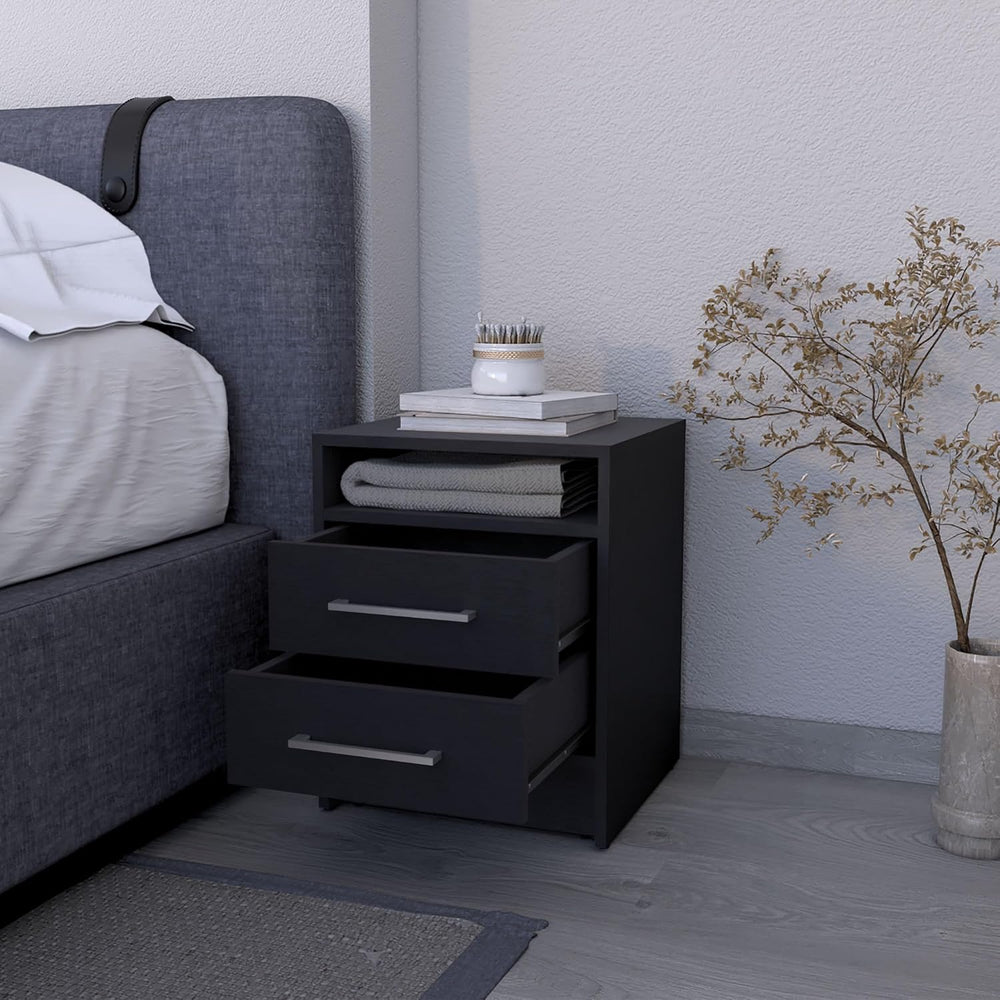 Philadelphia Nightstand, Two Drawers, Concealed Shelf,for Small Spaces