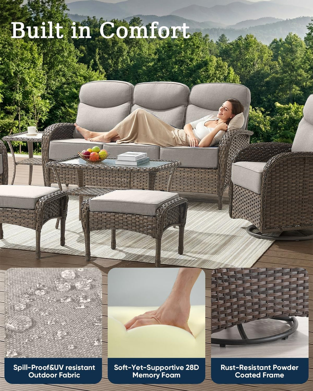Luxury Outdoor Swivel Rocker Patio Chairs with 6-Inch Smile Cushions - Set of...