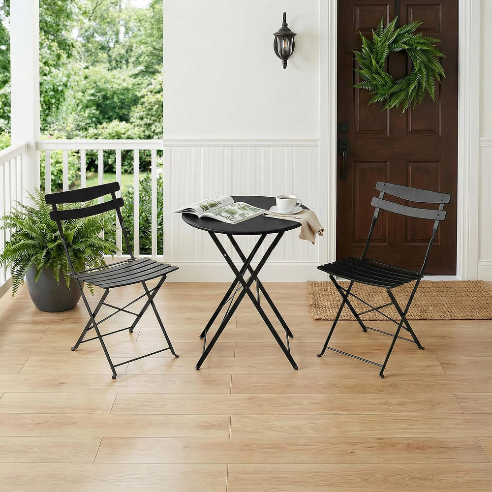 IDEALHOUSE Bistro Table and Chairs Set of 2, Folding Design, Black