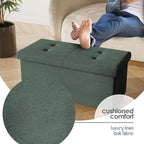 STORAGEBUD Storage Ottoman Bench with Bins, 30-in Storage Bench for Bedroom End of Bed, Folding Foot Rest Ottoman for Living Room Max 660lbs, Fabric Ottomans, Green
