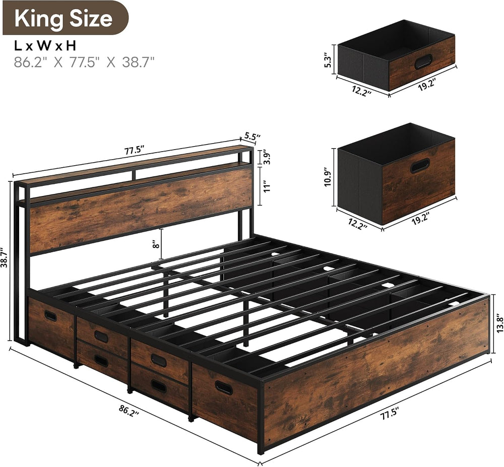LIKIMIO King Size Bed Frame with 12 Storage Drawers and Headboard