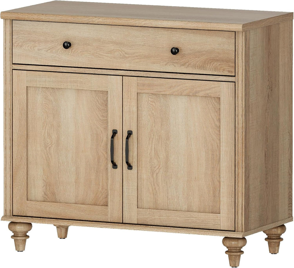 WAMPAT 34’‘ Oak Buffet Cabinet with Doors and Drawer, Wood Kitchen Storage Ca...