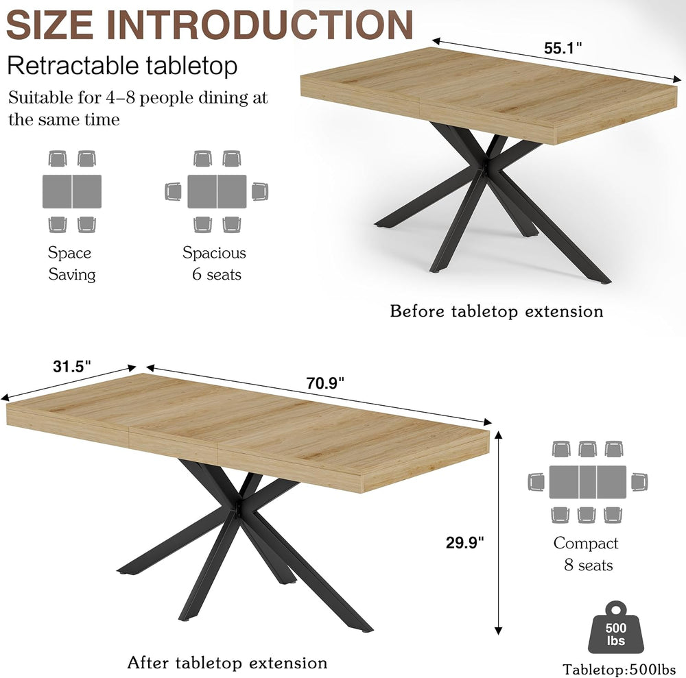 MECHYIN 55''-70.9'' Extendable Dining Room Table for 4-6-8, R...