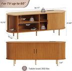 DHH 55 Inch Mid Century Modern TV Stand with Power Outlet for TVs up to 60 Inch, Entertainment Center with Storage and Adjustable Shelves, Media Console with Sliding Doors for Living Room(Yellow)