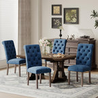 Upholstered Tufted Dining Room Chairs Set of 4, Parsons Kitchen Chairs with Padded Seat and Solid Wood Legs, Fabric Accent Side Diner Chair for Dining Room/Kitchen/Living Room, Blue