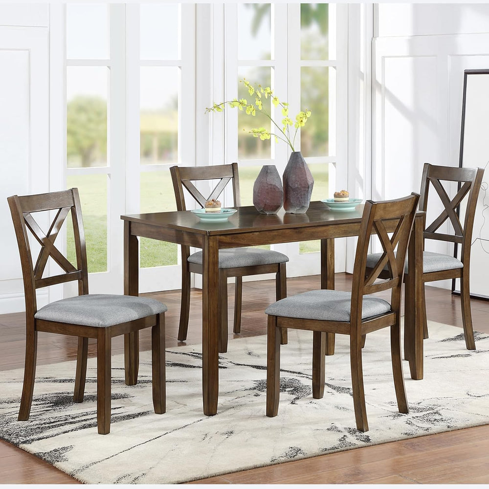 Ball & Cast Wood Frame Dining Chairs Set of 4, Modern Linen Upholstered K...