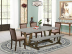 East West Furniture V797MZ748-6 6 Piece Modern Dining Table Set Contains a Rectangle Wooden Table with V-Legs and 4 Coffee Linen Fabric Parson Chairs with a Bench, 40x72 Inch, Multi-Color