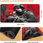 Large Extended Gaming Mouse Pad - Military Soldier Design, Soft Fabric Desk Mat with Non-Slip Rubber Base, Extra Long Mousepad for Gaming, Office, Keyboard & Mouse, 35.43 x 15.75 in