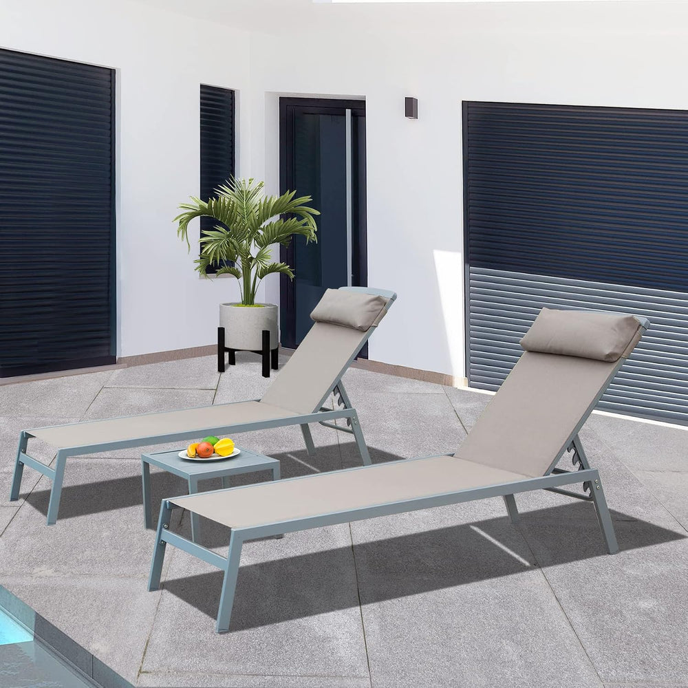 Domi Patio Chaise Lounge Set of 3, Aluminum Lounge Chairs with 5 Adjustable P...