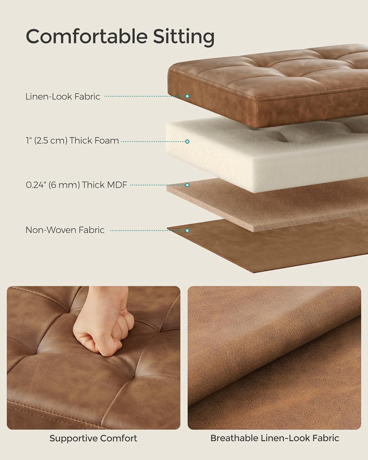 SONGMICS Small Folding Storage Ottoman, Foot Rest Stool, Cube Footrest, Synthetic Leather, 12.2 x 16.1 x 12.2 Inches, 286 lb Capacity, for Living Room, Bedroom, Dorm, Coffee Brown ULSF100K01