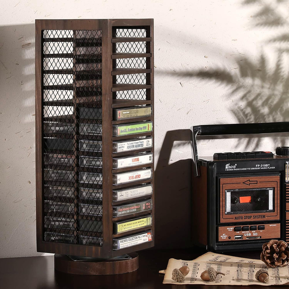 FARM IN Cassette Tape Storage, 360-Degree Rotatable Design Farmhouse Style Ca...