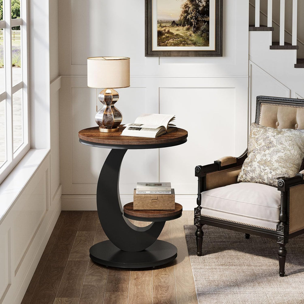 Tribesigns Round End Table, 2 Tiers Side Table with Storage Shelf, Sofa Side ...