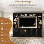 SOFTSEA 4-Piece Entertainment Center Wall Unit for TVs up to 70", Large TV Stand Wall Unit with Bookshelves, 6 Doors & Adjustable Shelves, Media Console with Bridge for Living Room, Black