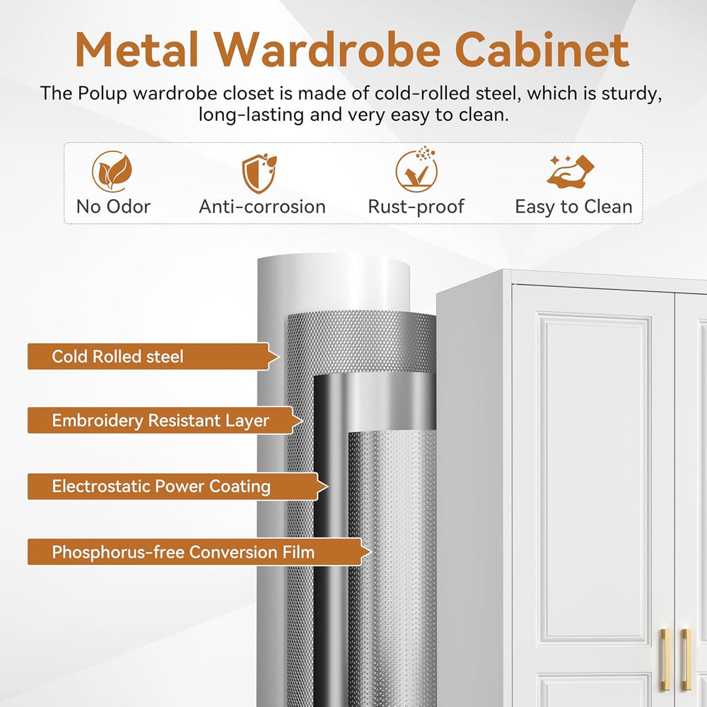 Polup 71" Metal Armoire Wardrobe Closet with Doors and Adjustable Shelve...