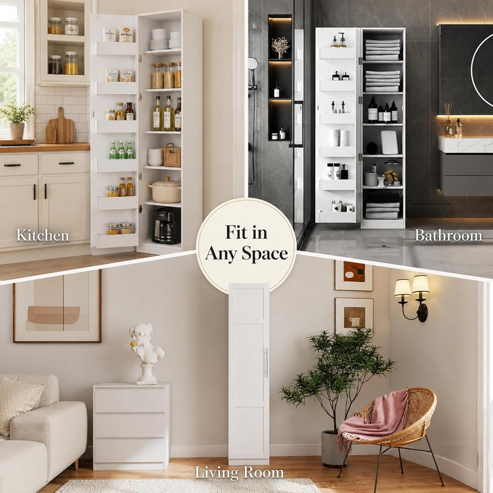 Narrow Kitchen Pantry Cabinet, 70.3" Tall Storage Cabinet with Door Rack...