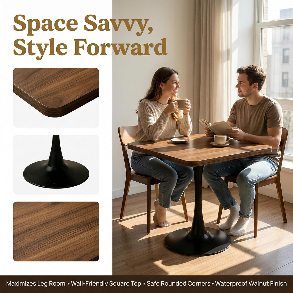27.6" Square Dining Table, Modern Tulip Pedestal Table with Smooth MDF S...