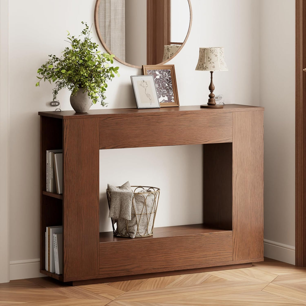Walnut Console Table with Storage, 47.2" W Farmhouse Entryway Table, Lon...