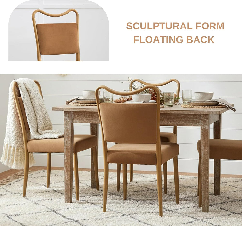 Velvet Dining Chairs Set of 4, Upholstered Dining Chairs with Wood Grained Me...