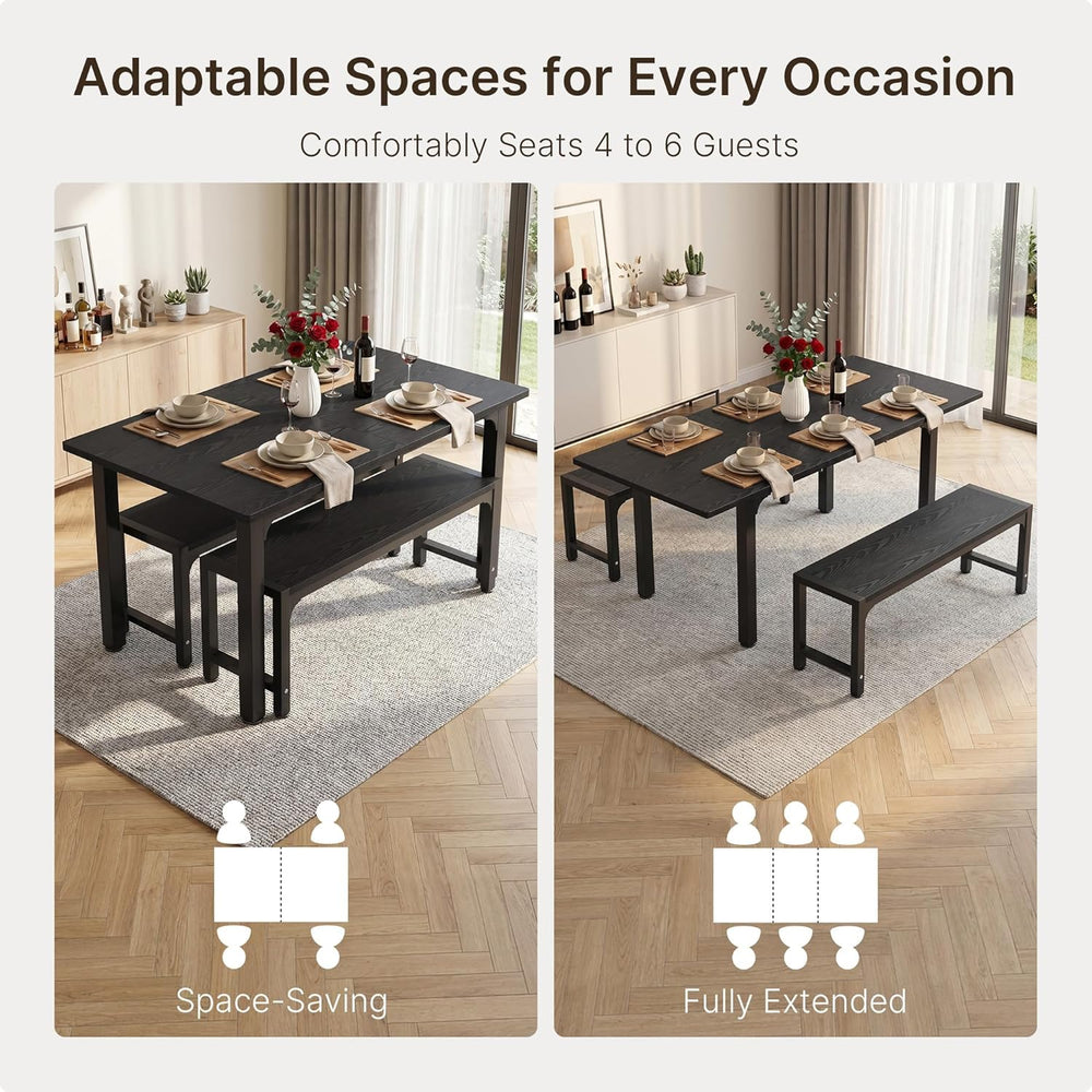 Ahomly 63“ Extendable Dining Table Set with 180° Smart-Flip Pivot, Black | Di...