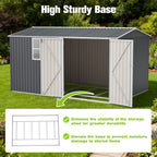 12' x 8' Outdoor Storage Shed with Floor, Waterproof Metal Garden Shed with Windows, Lockable Doors, and Sloped Roof for Patio, Backyard, Lawn, Tool Storage