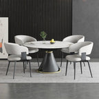 Modern Dining Chairs Set of 4, Faux Leather Upholstered Kitchen Chairs with Curved Back and Metal Legs, Mid Century Chairs for Dining Room, Kitchen, or Café (Light Gray)