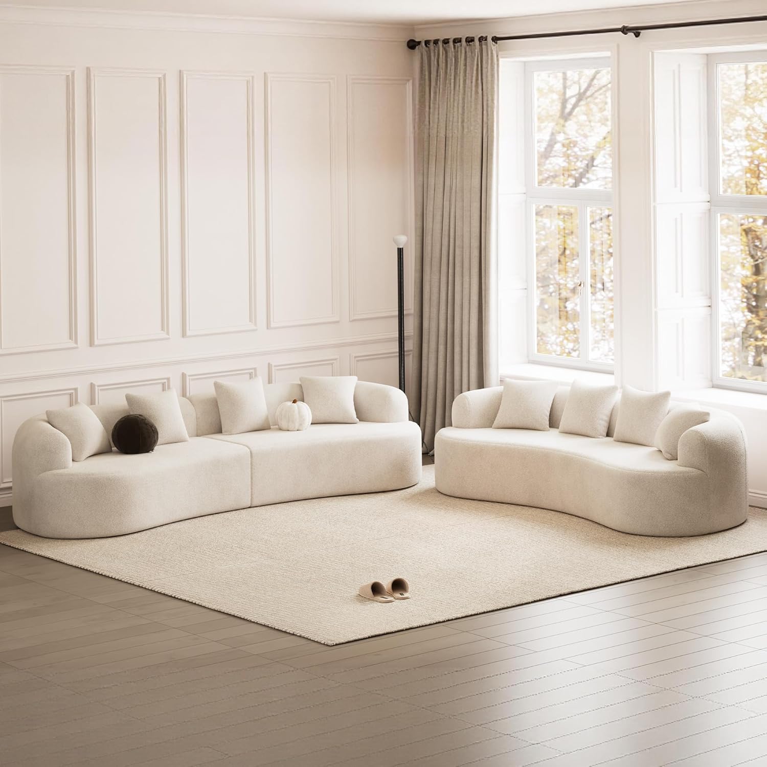 ONEMMLION 107" Modern Curved Sofas for Living Room, Cream White | Chenille Oversized Plush 4-Seater Boucle Cloud Couch with Extra-Deep Seating for Small Spaces, Apartment